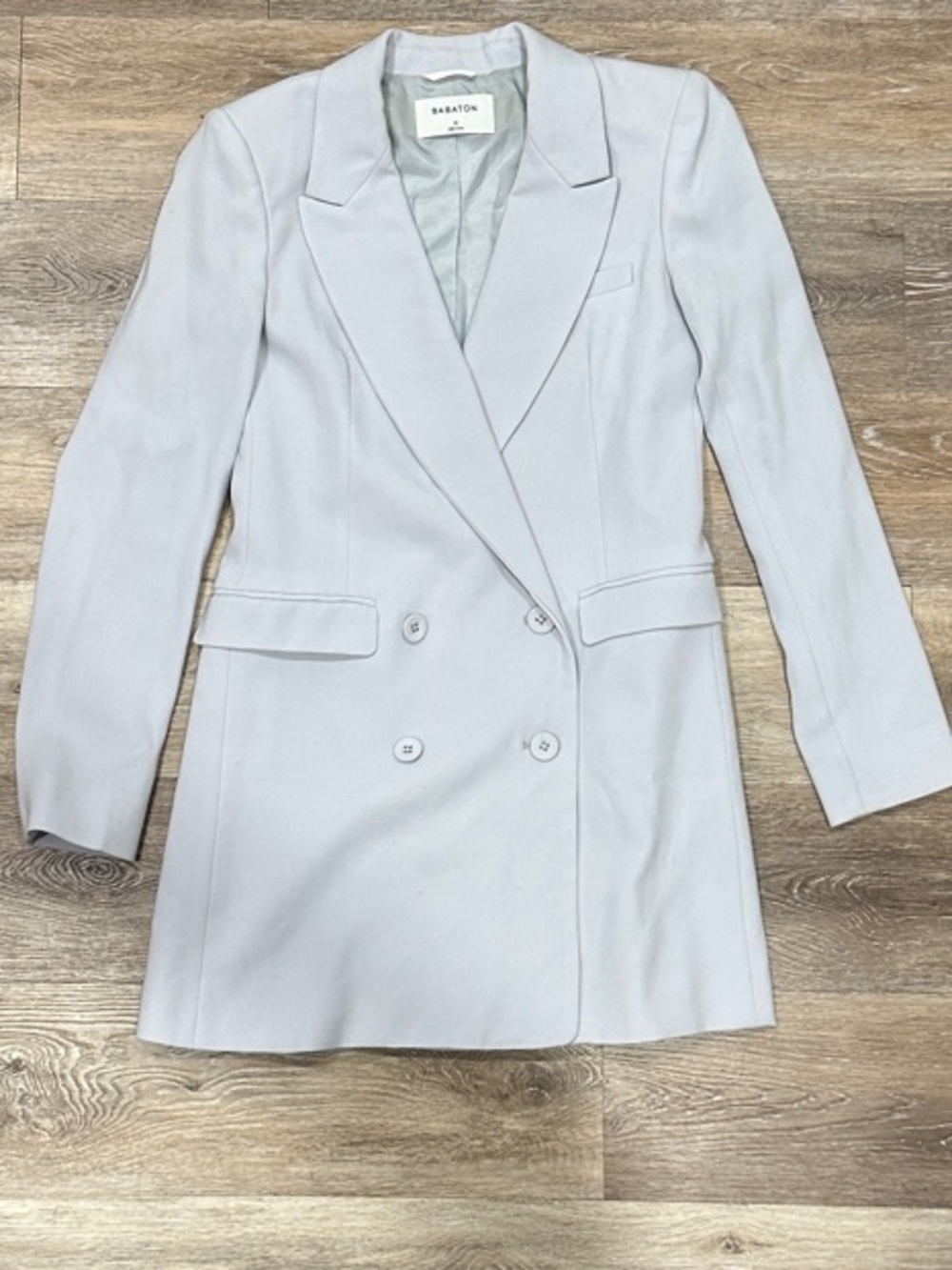 Babaton Pale Gray Double-Breasted Tailored Blazer